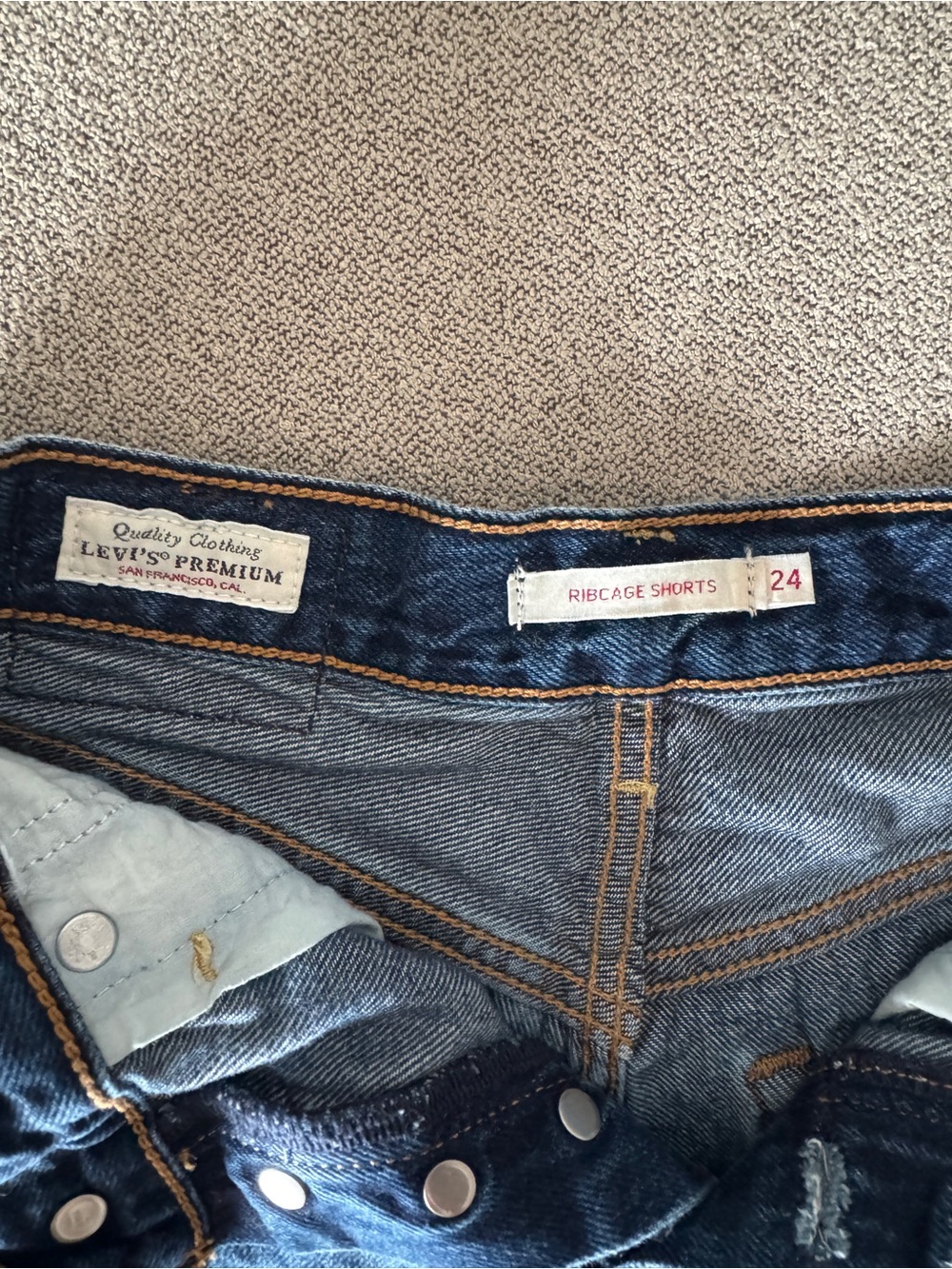Levi's Dark Blue Ribcage Button-Fly Denim Shorts